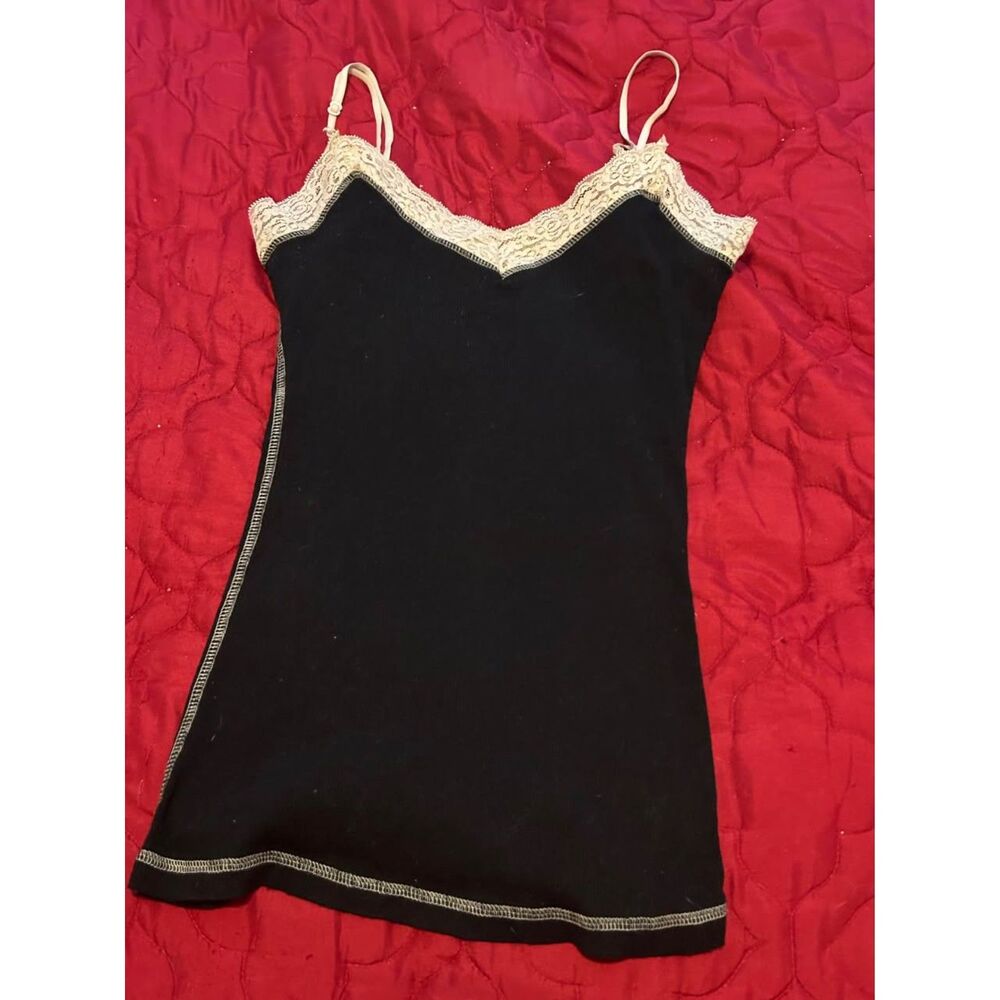 Wet Seal black cami with off white cream ivory lace contrast junior's XL